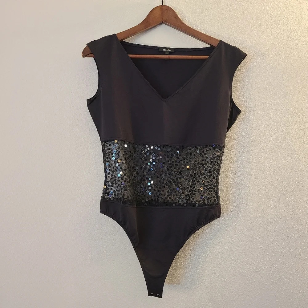 Escada Black Sleeveless Sequin Bodysuit